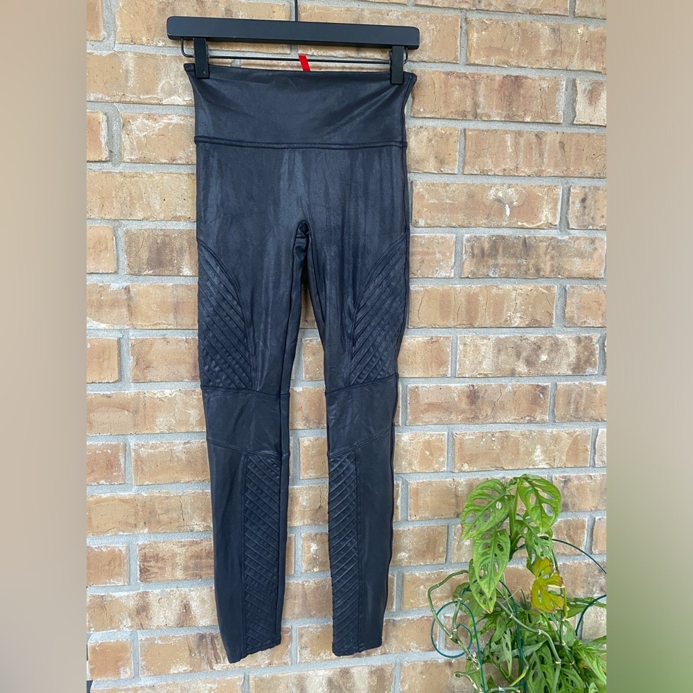 Spanx Faux Black Leather Moto Leggings, Small - Picture 3 of 10